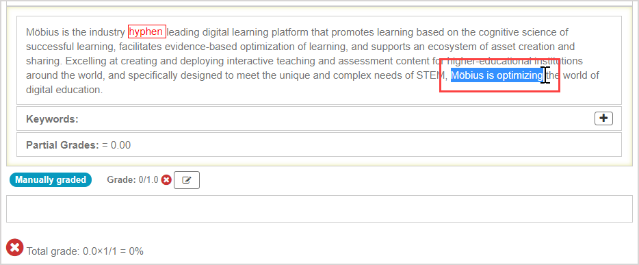 The portion of text in the response is highlighted.